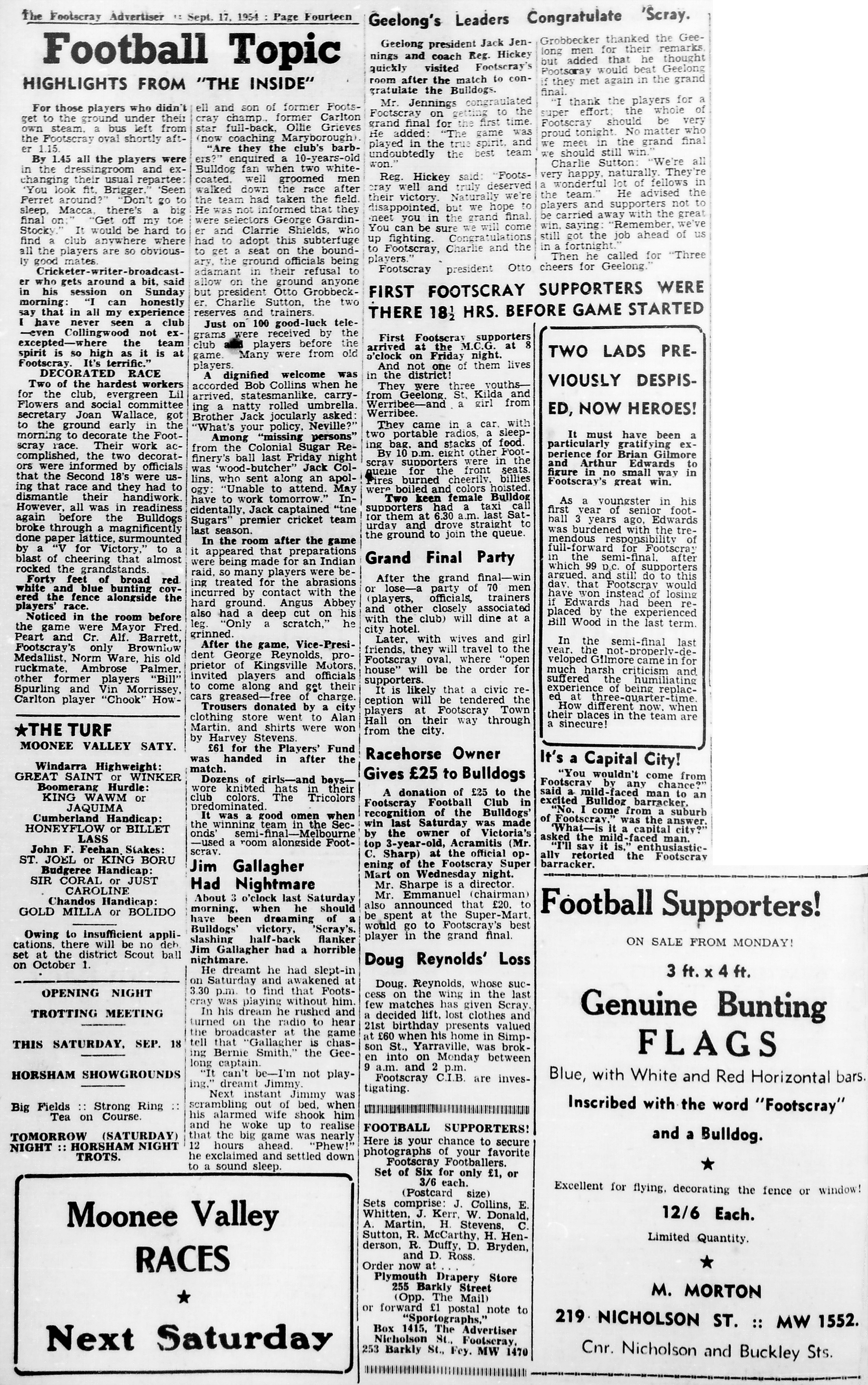 12a. Footscray Football Club - Report [3] - Footscray Advertiser - 17 Sep 1954 copy.png