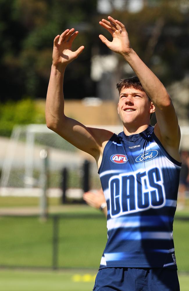 Connor O’Sullivan at Geelong Cats training. Picture: Alison Wynd