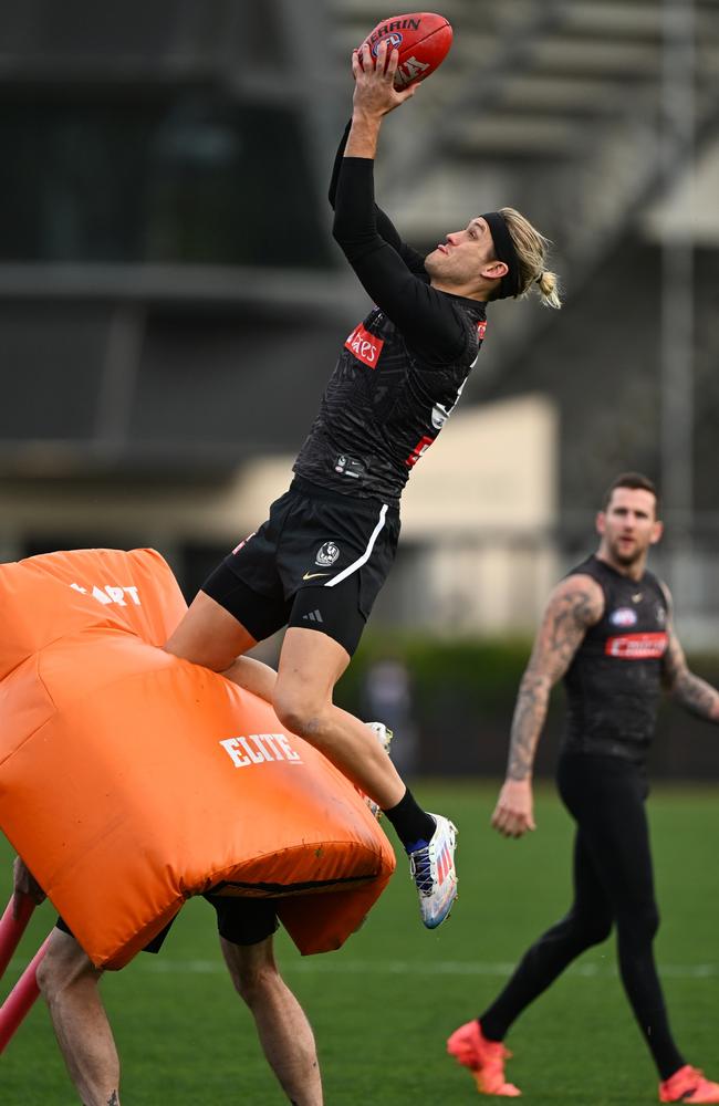 Craig McRae says Collingwood captain Darcy Moore is ‘striving to get to his best’ as the Magpies fight for their season against Hawthorn on Saturday. Picture: Daniel Pockett / Getty Images