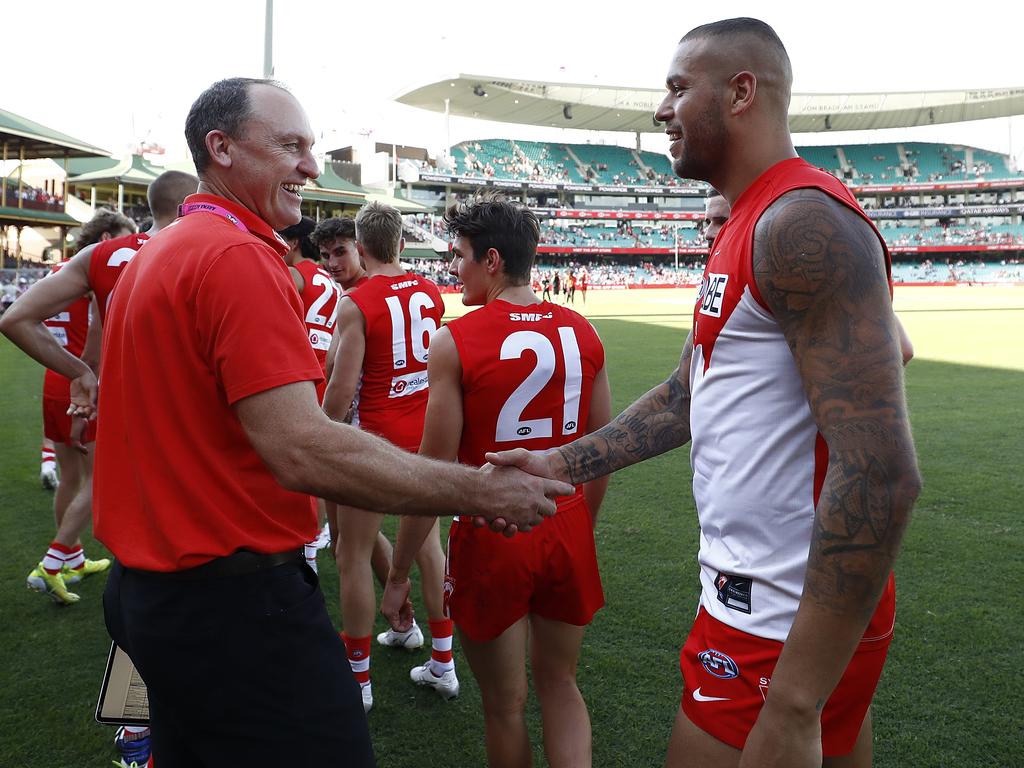 Swans coach John Longmire expects to have Lance Franklin back in his side on Thursday night. Picture: Ryan Pierse/AFL Photos/via Getty Images)