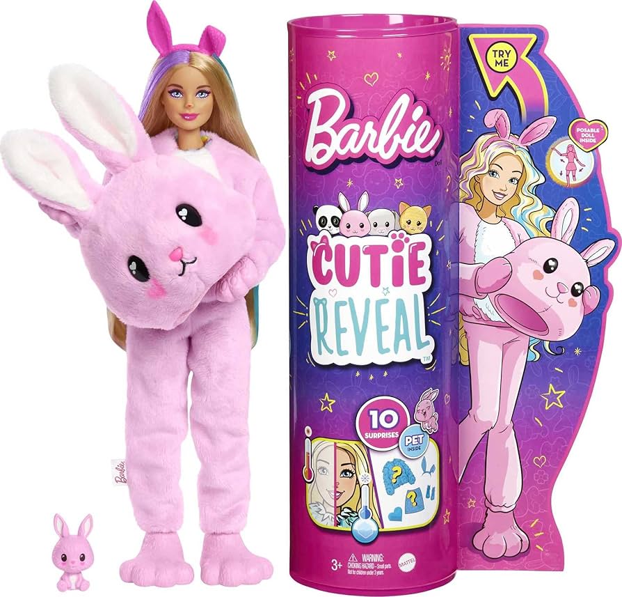 Barbie Cutie Reveal Doll, Bunny Plush Costume, 10 Surprises Including Mini  Pet & Color Change