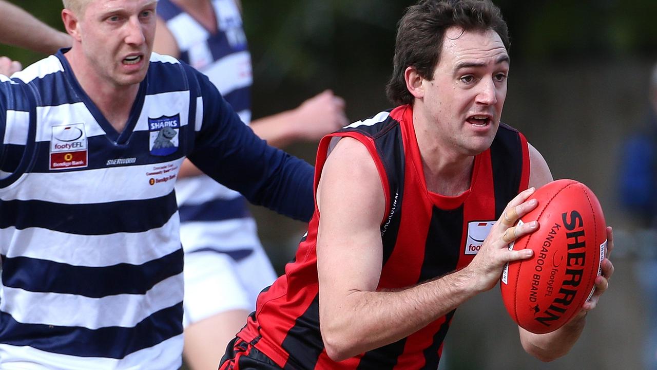 Tyler Faulkner (right) in action for Blackburn. He’s joined Yea in 2024. Picture: Hamish Blair