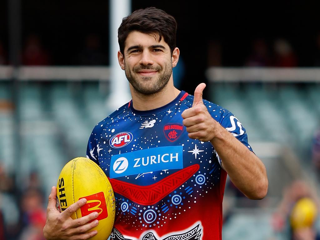 [PLAYERCARD]Simon Goodwin[/PLAYERCARD] needs to park [PLAYERCARD]Christian Petracca[/PLAYERCARD] at full-forward for a few weeks. Picture: Dylan Burns/AFL Photos via Getty Images