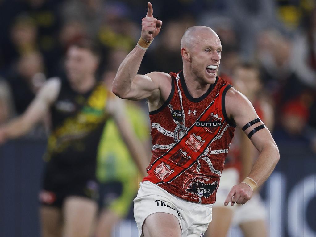 Hind celebrates one of his two goals in Dreamtime. Picture: Michael Klein