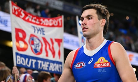 Western Bulldogs forward Sam Darcy walks from the field after booting seven goals against North Melbourne