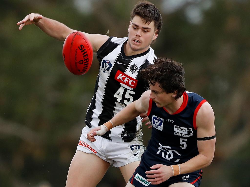 Carmichael made his VFL debut for the Magpies in their round 12 match-up with the Casey Demons. Picture: Dylan Burns/AFL Photos via Getty Images