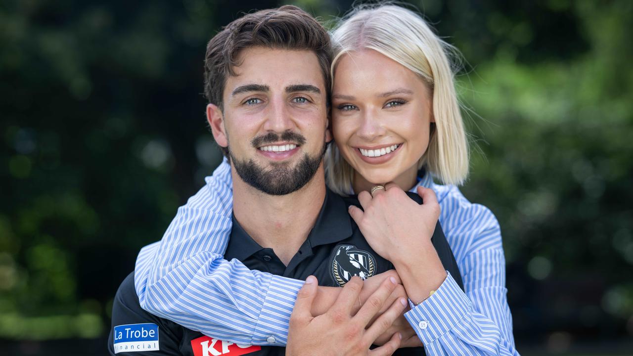 Collingwood star [PLAYERCARD]Josh Daicos[/PLAYERCARD] and partner Annalise Dalins have opened up about their relationship. Picture: Tony Gough