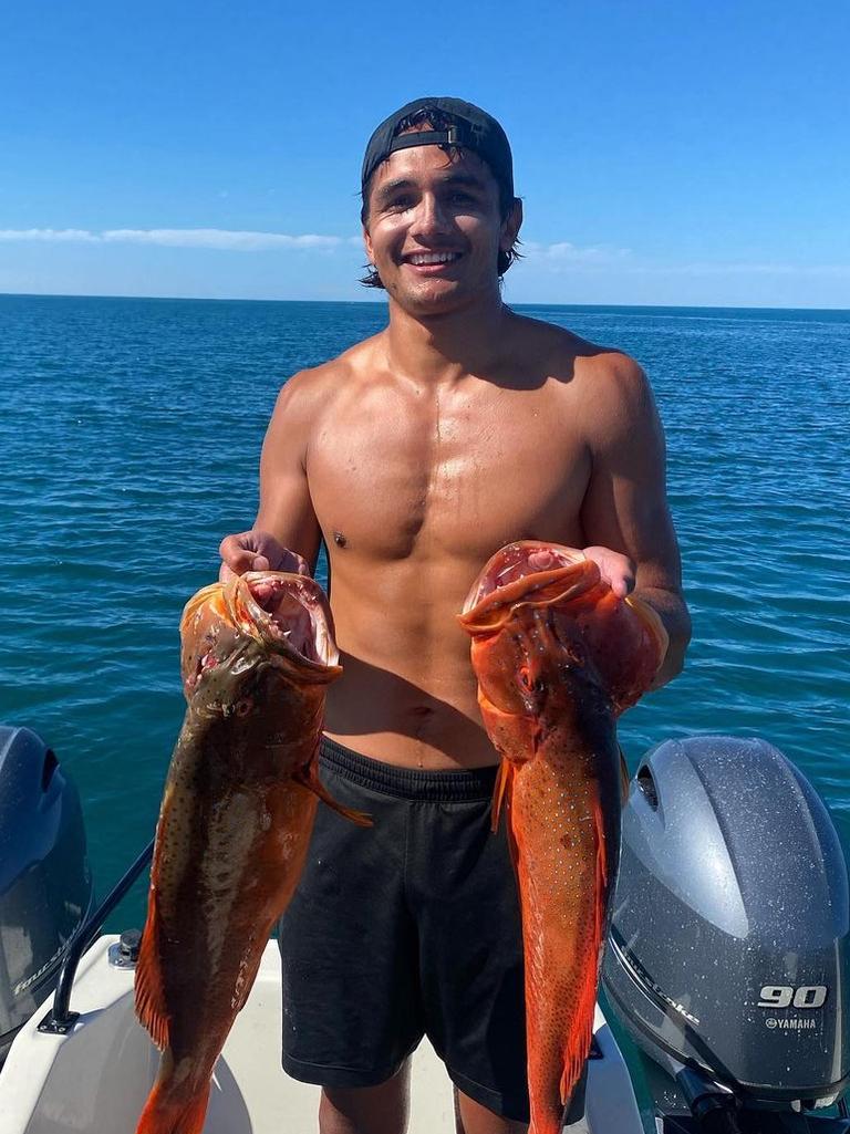 Western Bulldogs player Jamarra Ugle-Hagan pictured with a prized catch.