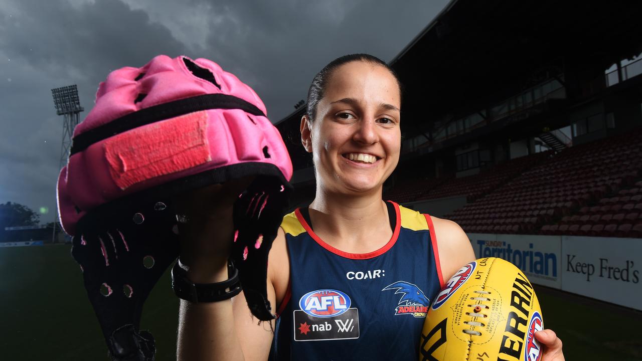Adelaide Crows footballer Heather Anderson has been given permission to wear a pink helmet during the football games.