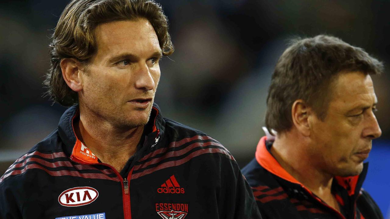 James Hird and Mark Thompson coached the Bombers throughout the drugs saga. Picture: Michael Klein