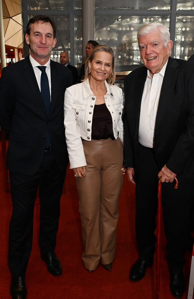 AFL chief executive Andrew Dillon with Shaynna Blaze and Michael Tobin. Picture: Josie Hayden