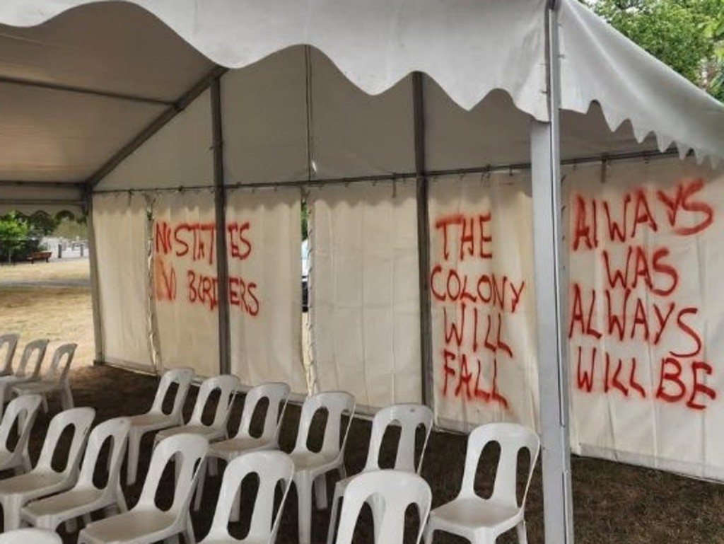 A venue being perpared for a citizenship ceremony in Ringwood is vandalised with graffiti.