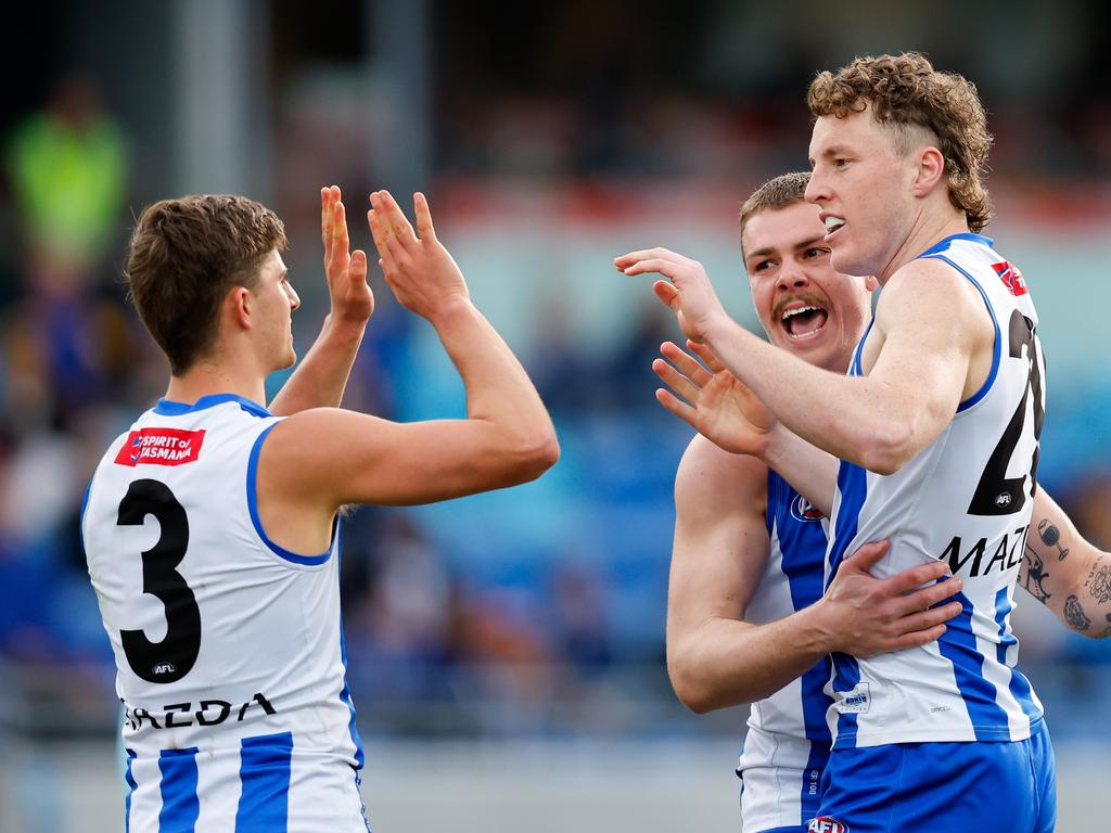 Will Nick Larkey and Harry Sheezel captain the Roos? Picture: Dylan Burns/AFL Photos