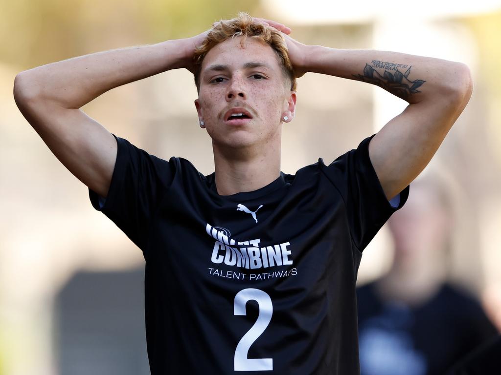 Lance Collard after completing the 2km time trial at the 2023 AFL National Draft Combine. Picture: Dylan Burns/AFL Photos via Getty Images