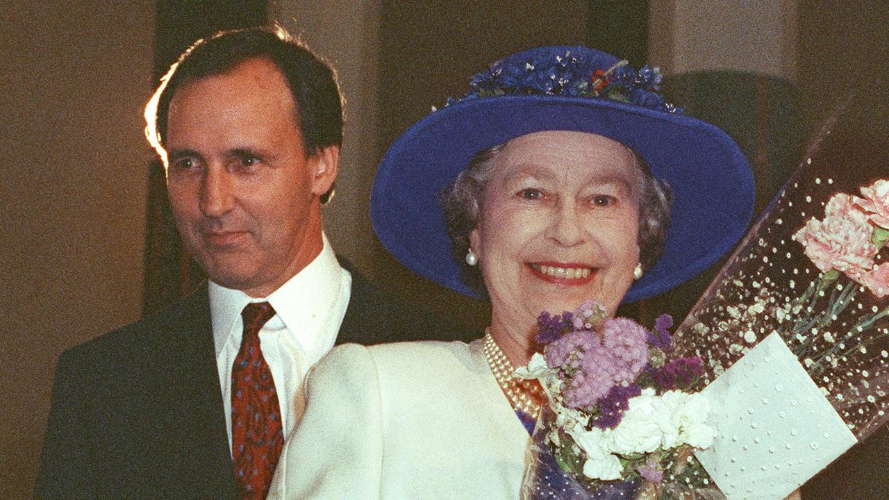 Queen Elizabeth II and former prime minister Paul Keating at Parliament House in Canberra during Queen's visit in 1992. Picture: AFP