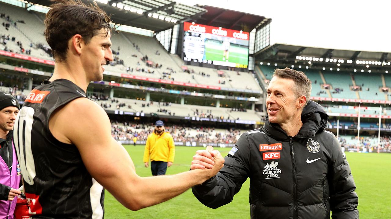 Instead of the bake [PLAYERCARD]Scott Pendlebury[/PLAYERCARD] anticipated, coach Craig McCrae was only positive at three quarter time against North Melbourne. Picture: Getty Images