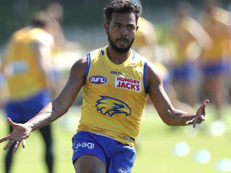 Willie Rioli is seen during a West Coast Eagles training session