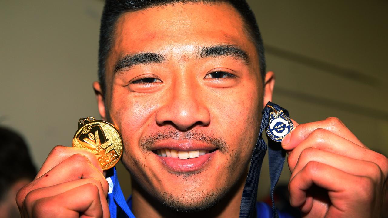 [PLAYERCARD]Lin Jong[/PLAYERCARD] after winning the VFL Grand Final between the Casey Scorpions and the Footscray Bulldogs at Etihad Stadium on September 25. Picture: Michael Dodge/AFL Media/Getty Images.