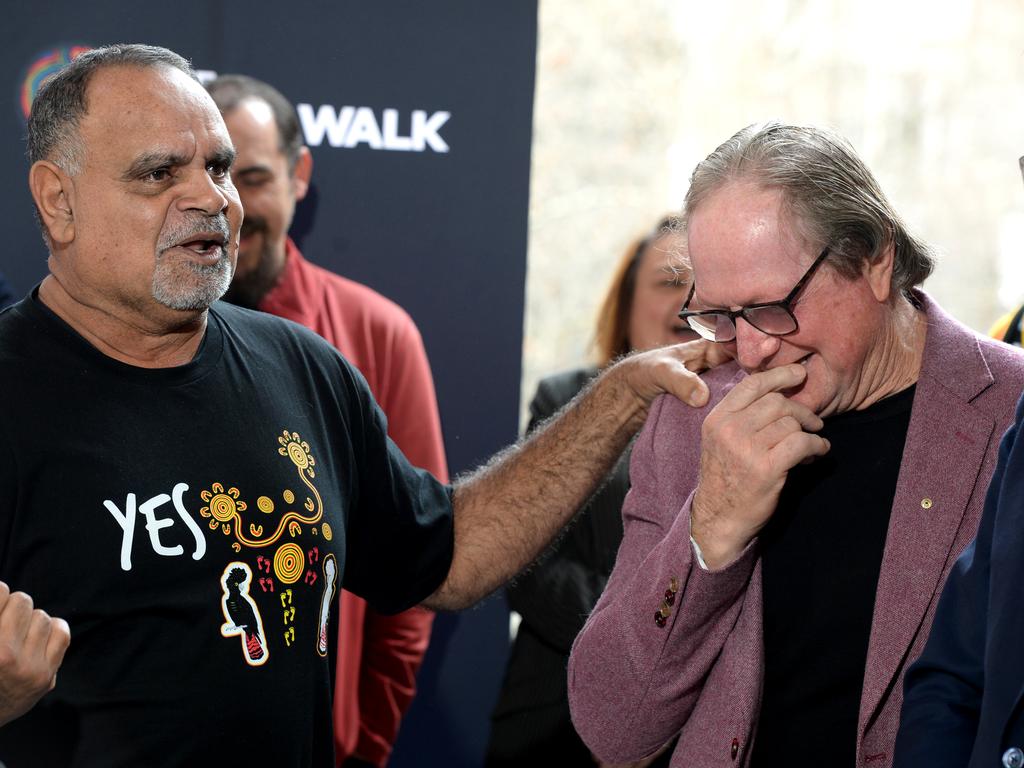 Michael Long and Kevin Sheedy. Picture: NCA NewsWire / Andrew Henshaw