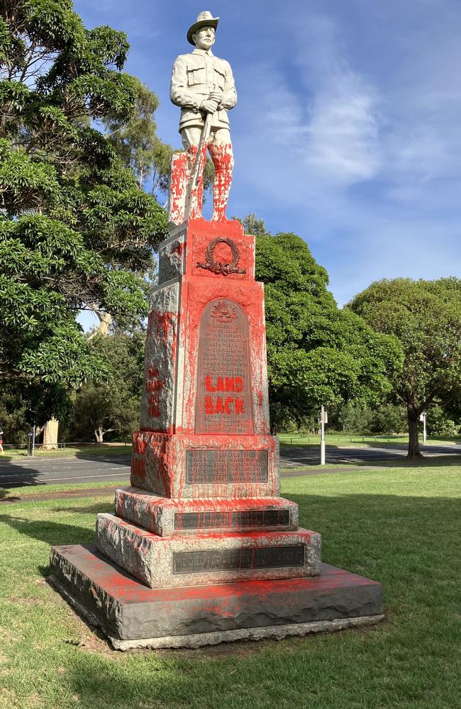 The memorial in Parkville is destroyed, much to the horror of locals. Picture: Bev Noonan