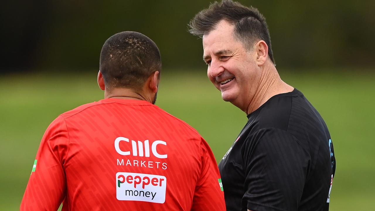 Ross Lyon and Bradley Hill have been reunited at St Kilda, after spending time together at Fremantle in 2018 and 2019. Picture: Getty Images