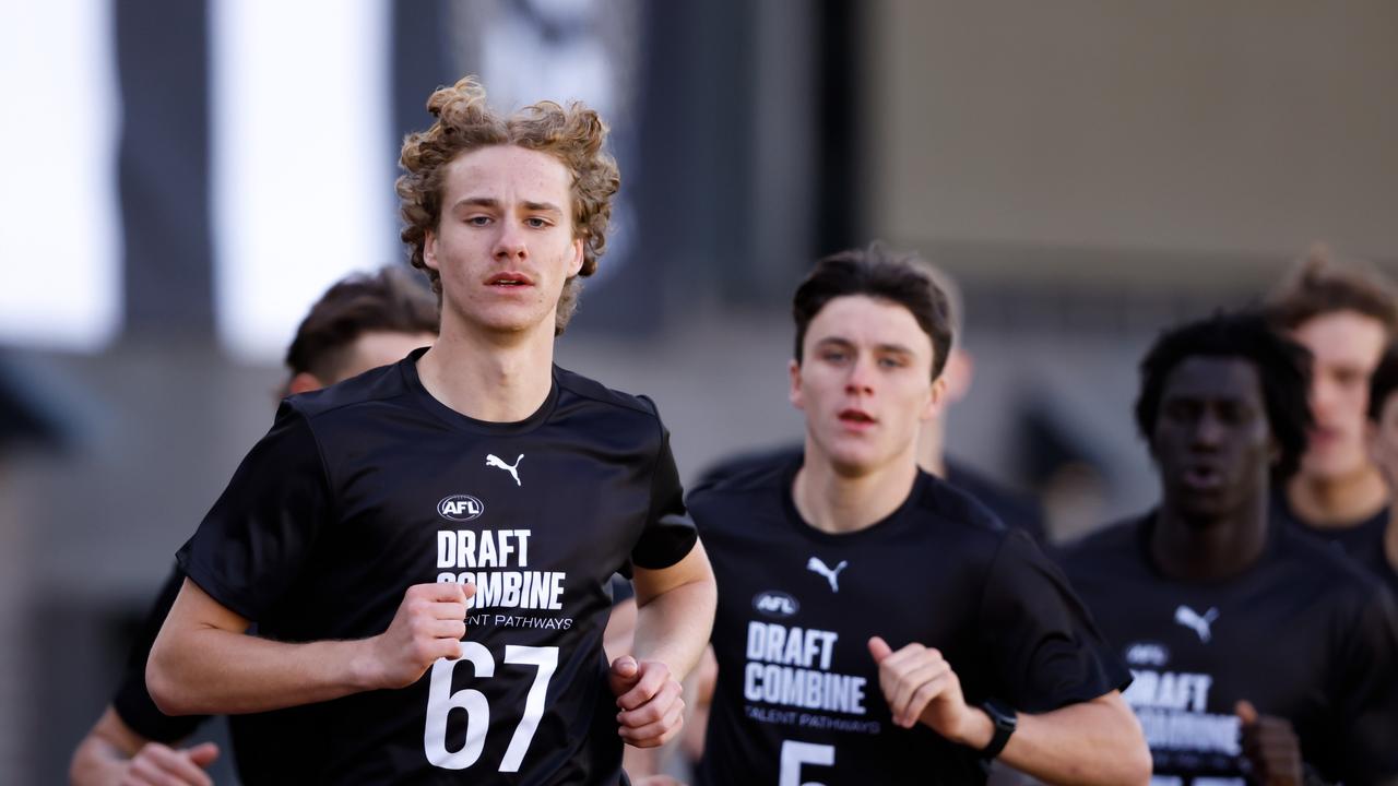 Angus Hastie ran a strong 2km time. Picture: Dylan Burns/AFL Photos via Getty Images