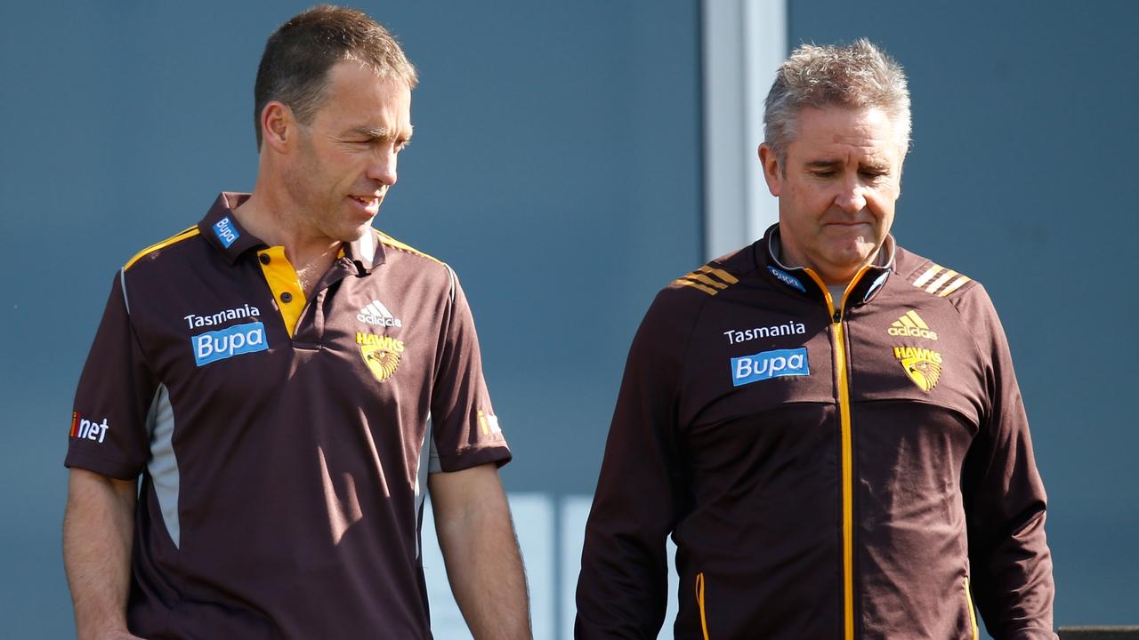 Alastair Clarkson and Chris Fagan at Hawthorn in 2014. Picture: AFL Photos