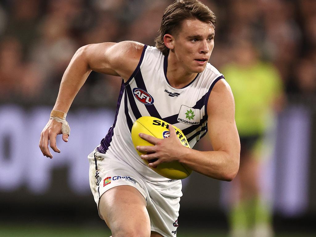 Caleb Serong is one of a select three to create history for the Dockers on Sunday. Picture: Michael Klein