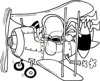 0511-0906-2122-3672_Black_and_White_Cartoon_of_a_Guy_Flying_a_Bomber_Plane_clipart_image.jpg