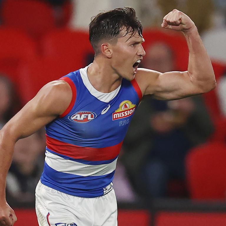 Anthony Scott celebrates a second-quarter goal. Picture: Michael Klein