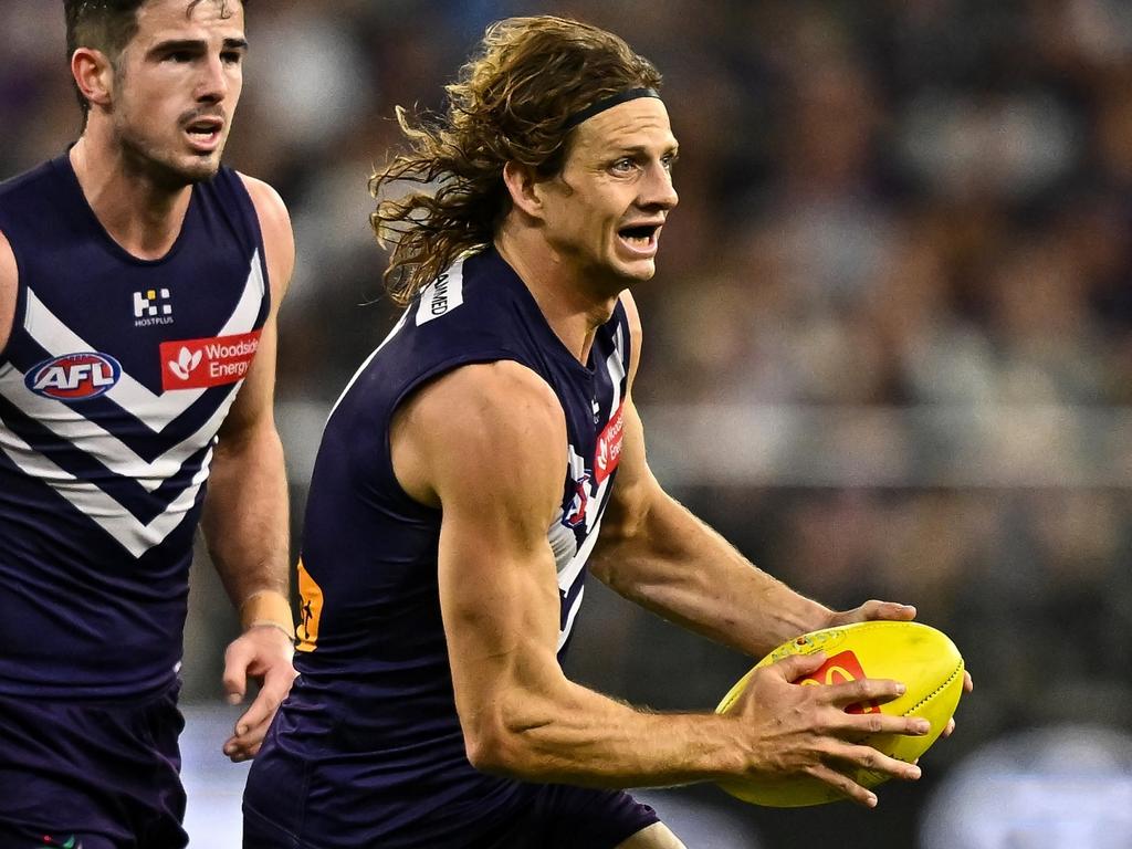 Nat Fyfe has been a shadow of himself in the last few seasons but has dominated for Fremantle this year. Picture: Daniel Carson/AFL Photos via Getty Images.