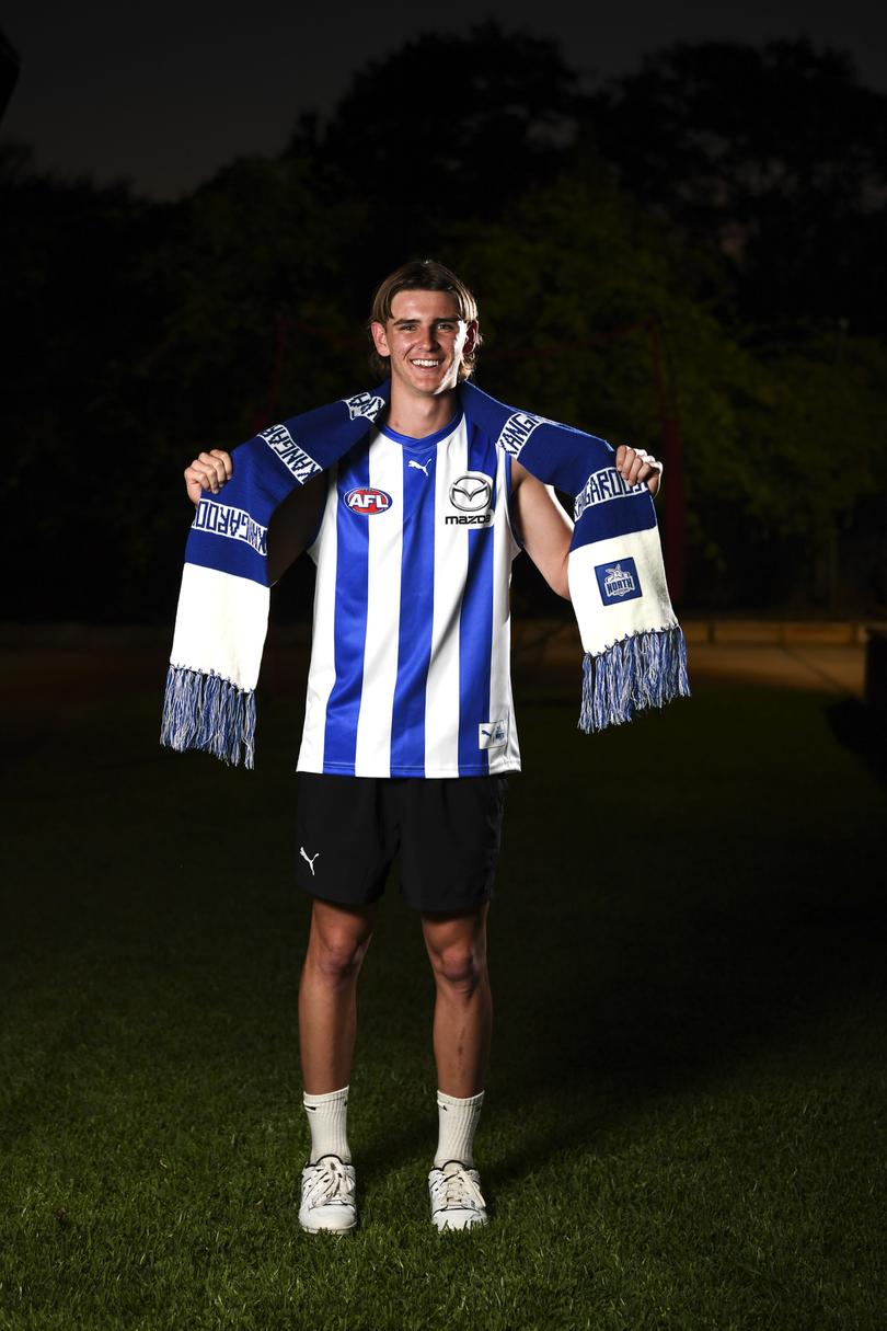 Riley Hardeman celebrates being picked by North Melbourne in the draft.