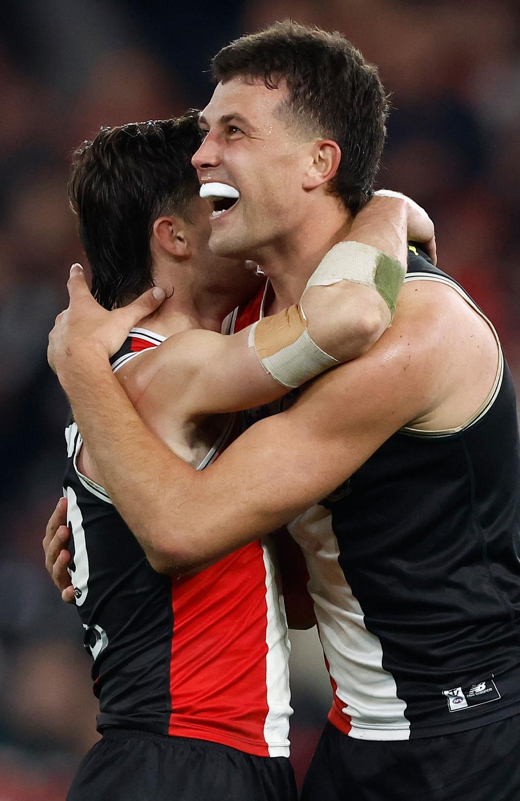 A happy [PLAYERCARD]Rowan Marshall[/PLAYERCARD] and [PLAYERCARD]Jack Sinclair[/PLAYERCARD]. Picture: Michael Willson/AFL Photos