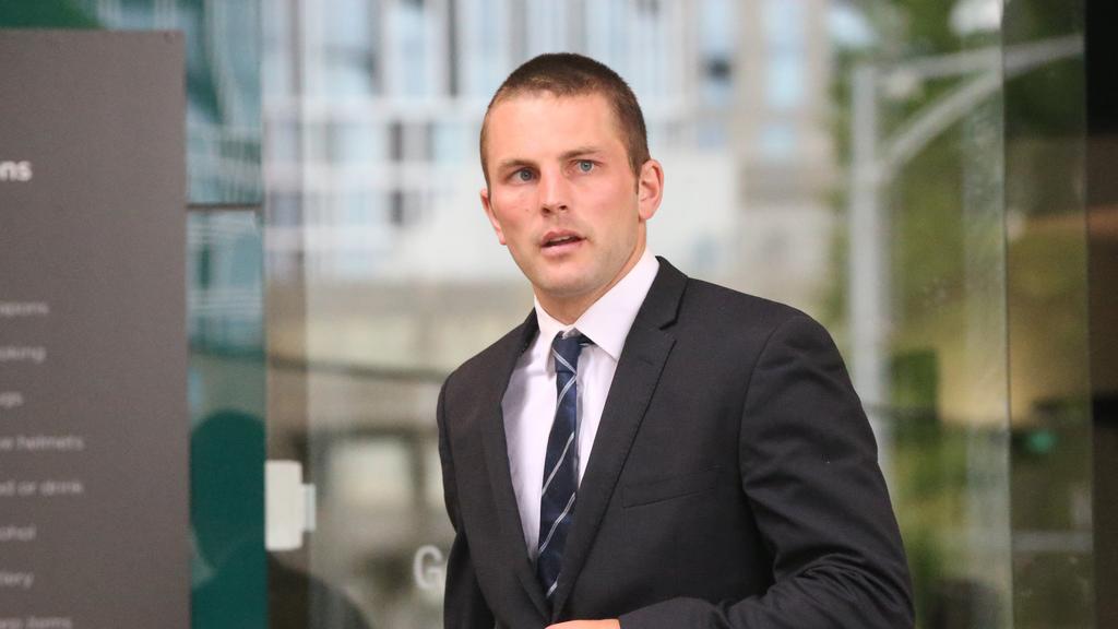 Geelong Cats player Tom Atkins leaving Geelong Magistrates Court on Wednesday.