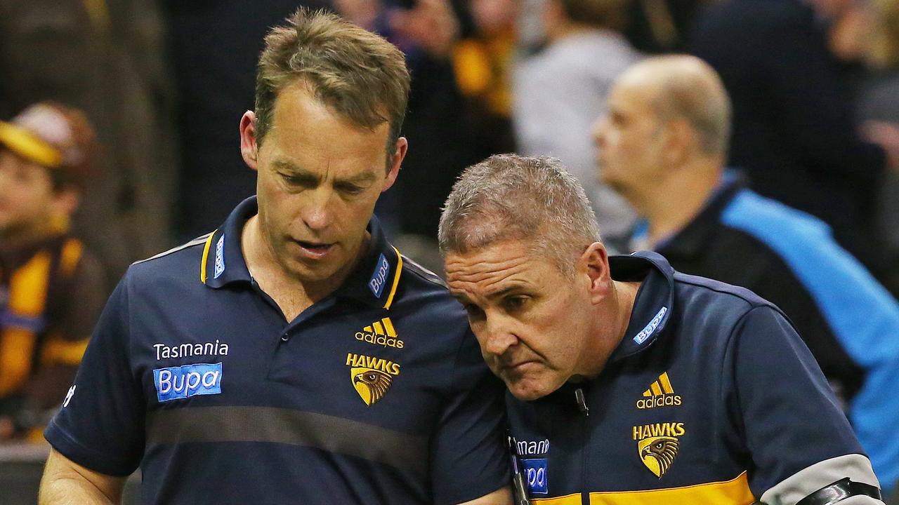 Former Hawthorn coaches Alastair Clarkson and Chris Fagan. Picture: Colleen Petch.