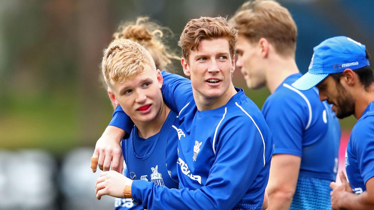 Red Og Murphy and Lachlan Hosie during a training session in 2019. Picture: AAP