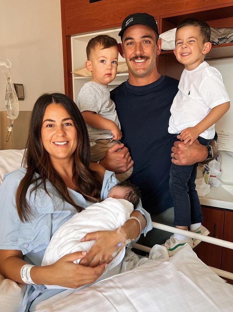 Tex and Ellie Walker have welcomed a baby girl, Harriet. They already have boys Hugo and Louis. Picture: Instagram / Ellie Walker