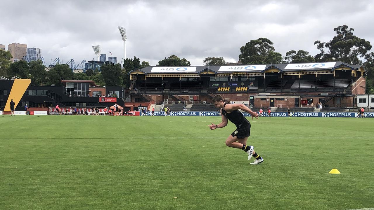 Sam Lalor completed run-throughs under the watchful eyes of Richmond trainers for a large portion of the session.