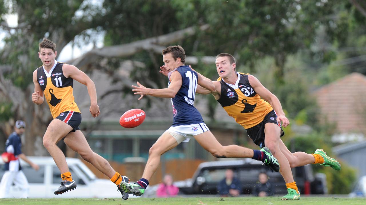 Flashback: Jake Calvert (right) in action for the Dandenong Stingrays at Shepley Oval.