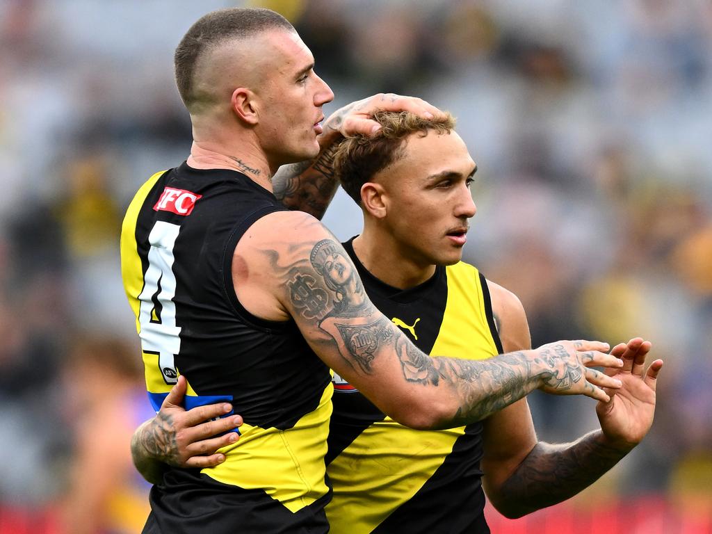 [PLAYERCARD]Shai Bolton[/PLAYERCARD] is Dustin Martin’s heir apparent at Tigerland. Picture: Quinn Rooney/Getty Images
