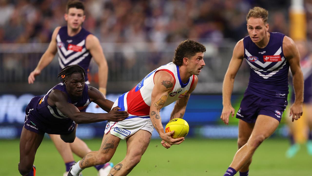 Tom Liberatore suffered a head knock late in the match. Picture: Paul Kane/Getty Images)