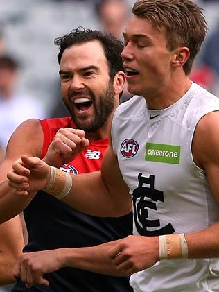 Jordan Lewis copped a three-week ban for striking Patrick Cripps in Round 2. Picture: Wayne Ludbey