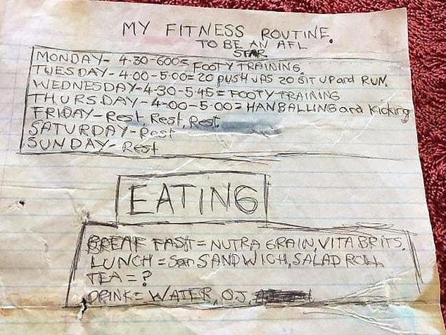 In 2019, a handwritten note Martin wrote to himself as a child surfaced illustrating his dedication to the sport. The note was titled 'my fitness routine to be an AFL star' and included two days of football training and three rest days over the weekend