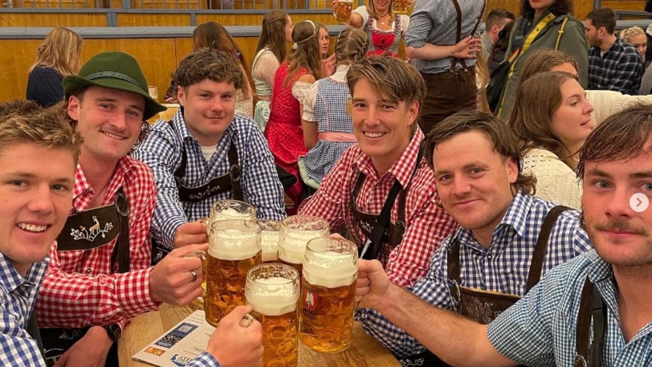 Sam Berry, Harry Schoenberg, Nick Murray, James Rowe, Luke Pedlar and Josh Worrall enjoying Oktoberfest celebrations in Germany.