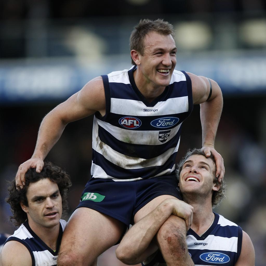 [PLAYERCARD]Darren Milburn[/PLAYERCARD] getting off the ground after the Geelong v Brisbane round 12 AFL game in Geelong, Sunday, June 17, 2007. Picture: AAP Image/Andrew Brownbill