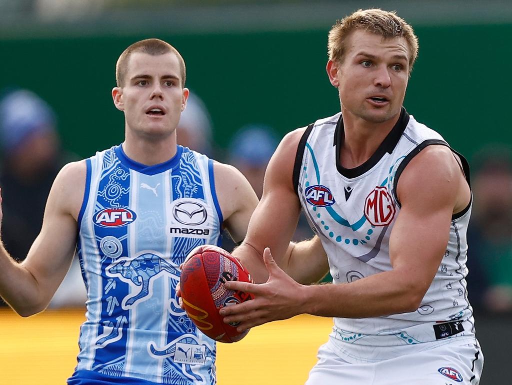 Ollie Wines has scoffed at suggestions he could head to North Melbourne. Picture: Michael Willson/AFL Photos via Getty Images