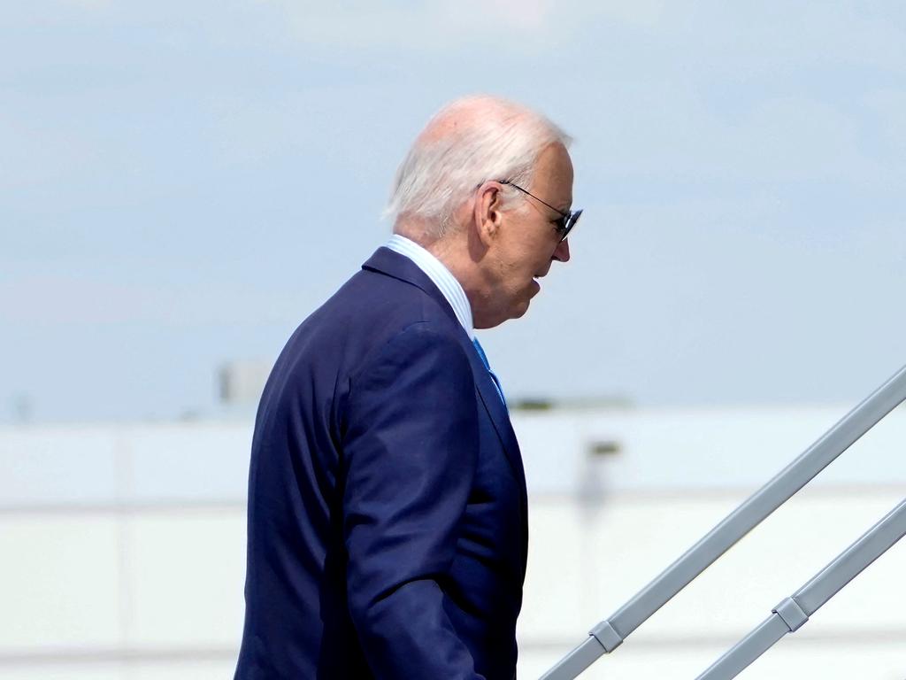 US President Joe Biden boards Air Force One as he departs Harry Reid International Airport in Las Vegas, Nevada, after testing positive to Covid. Picture: AFP