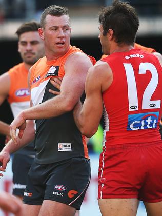 Steve Johnson was rubbed out for a week for a high bump on Josh Kennedy in last year’s qualifying final. Picture: Phil Hillyard