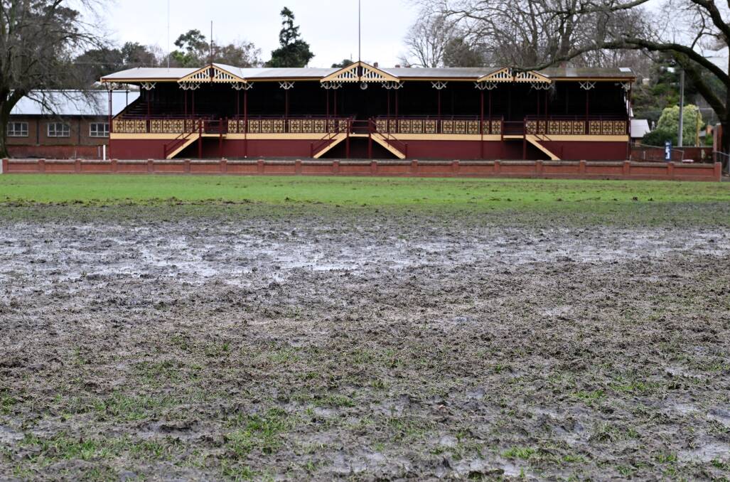 The day after the rain before and Eastern Oval was a quagmire. Picture by Kate Healy