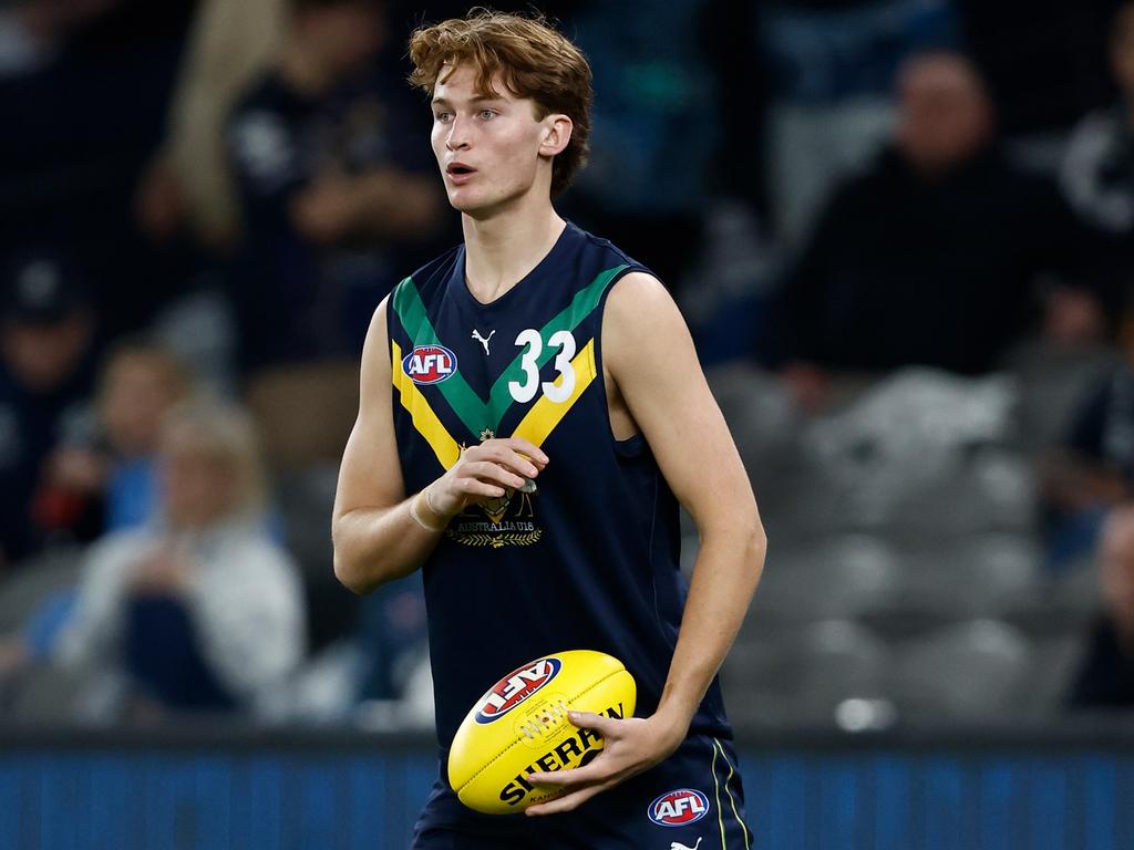 Archer Reid of the AFL Academy in action in May. Picture: Michael Willson/AFL Photos via Getty Images